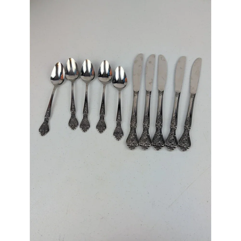 VTG Normandy Stainless Japan~Floral Design~Lot of 10 Pieces~Flatware~EUC
